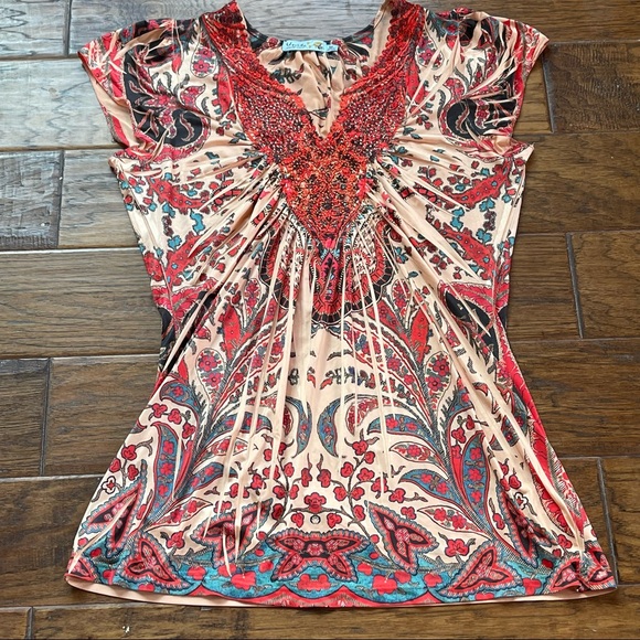 Unity World Wear Tops - 🎉HP🎉Unity World Wear bright orange & blue floral oversized top size medium